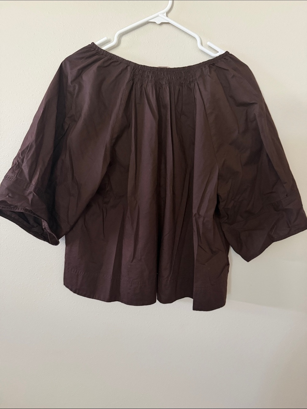 LOFT Dark Brown V-Neck Puff Sleeve Blouse - Picture 3 of 3